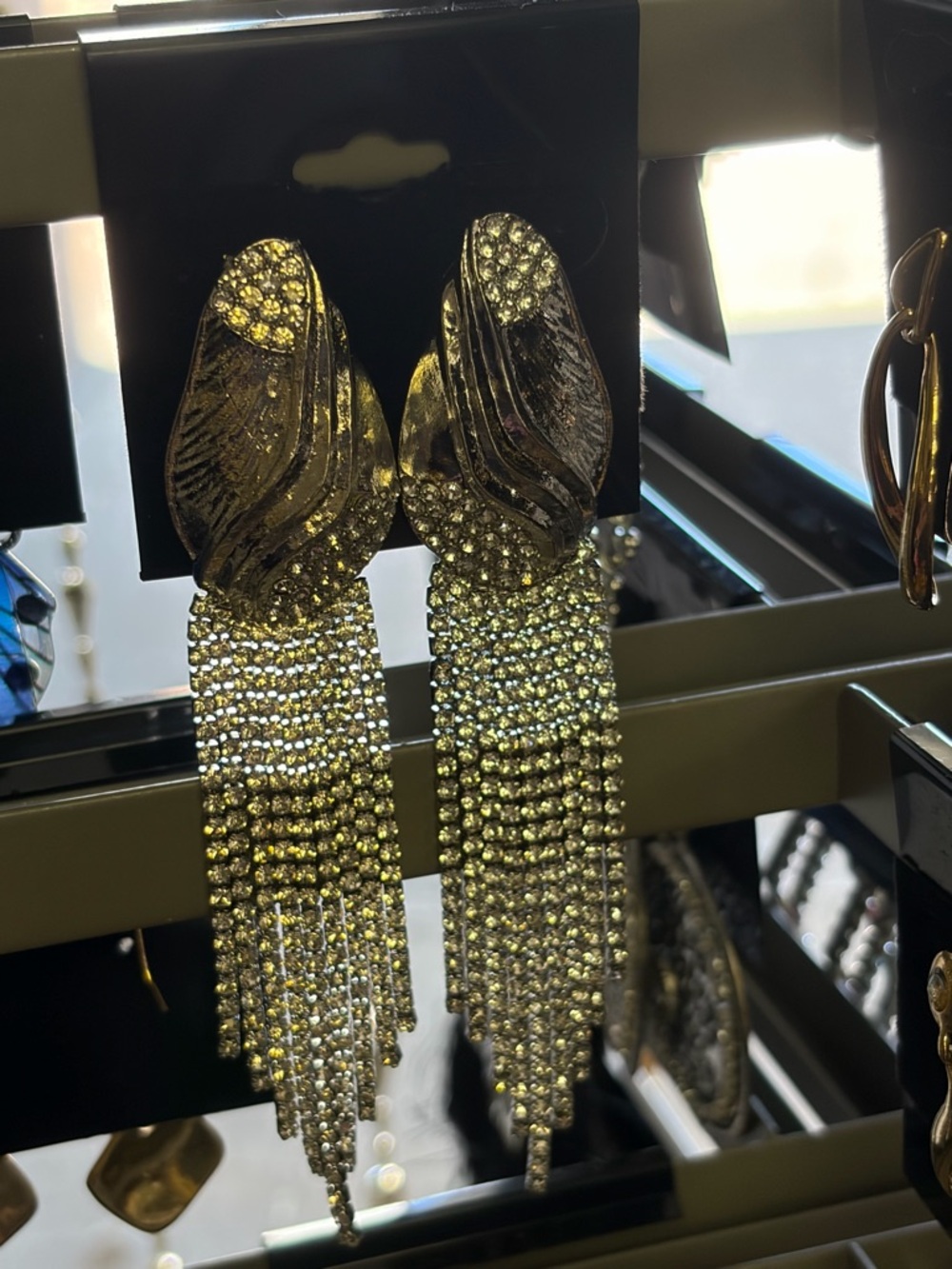 Funky Boho Glam Crystal Fringe Gold Drop Earrings - Elegant Women's Jewelry